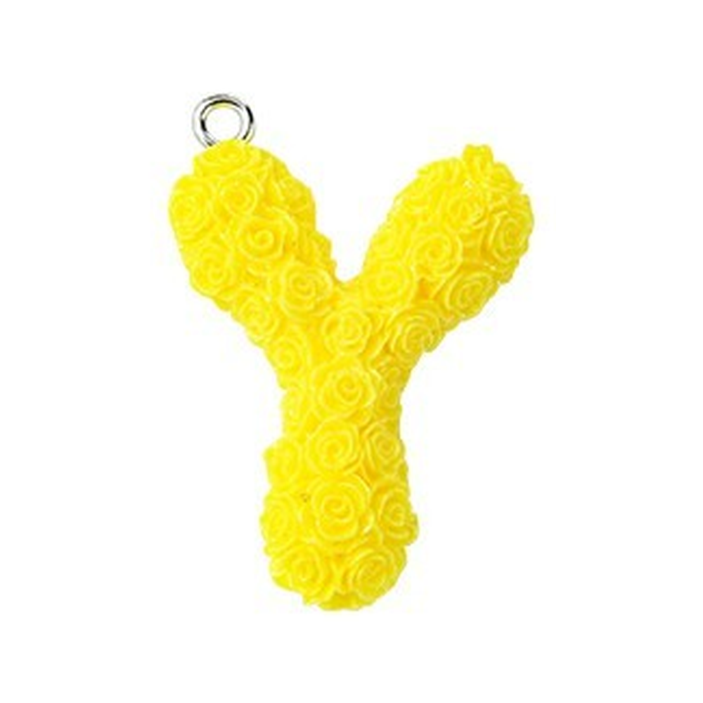 Rose Letter Opaque Resin Pendant with Platinum Tone Iron Loop - 30-34x10-33x6-8mm