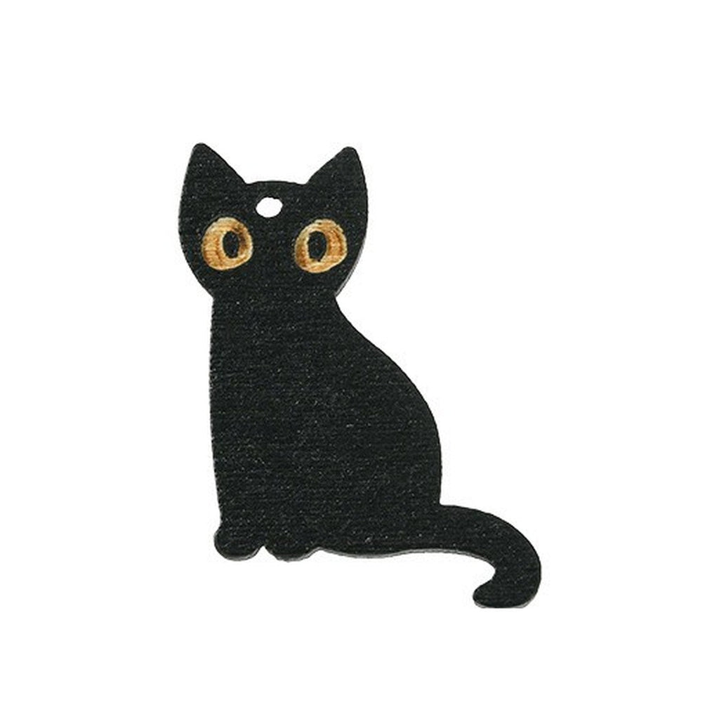 Halloween Carved Wood Pendant - Cat - 30.5x23.5x2mm
