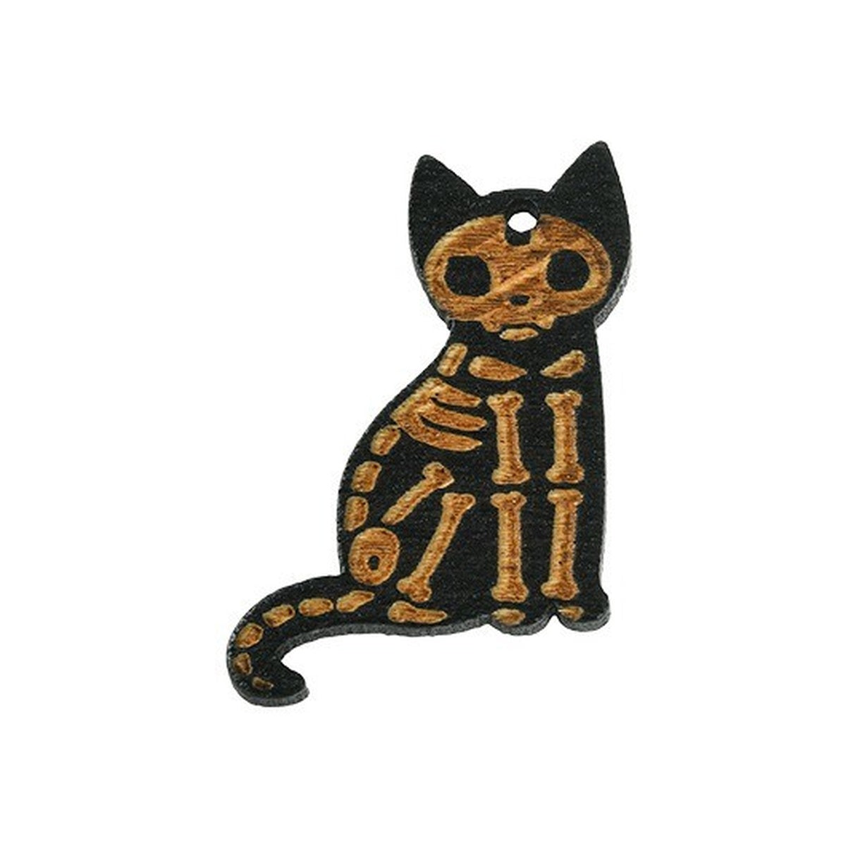 Halloween Carved Wood Pendant - Cat - 30.5x23.5x2mm