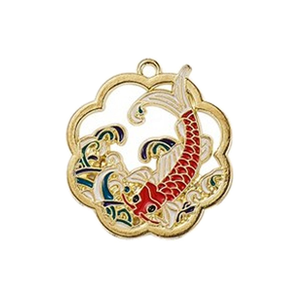 Golden Plated Alloy Enamel Pendant - Flower Shape with White Cat & Deer Pattern - 29-30x27-28mm