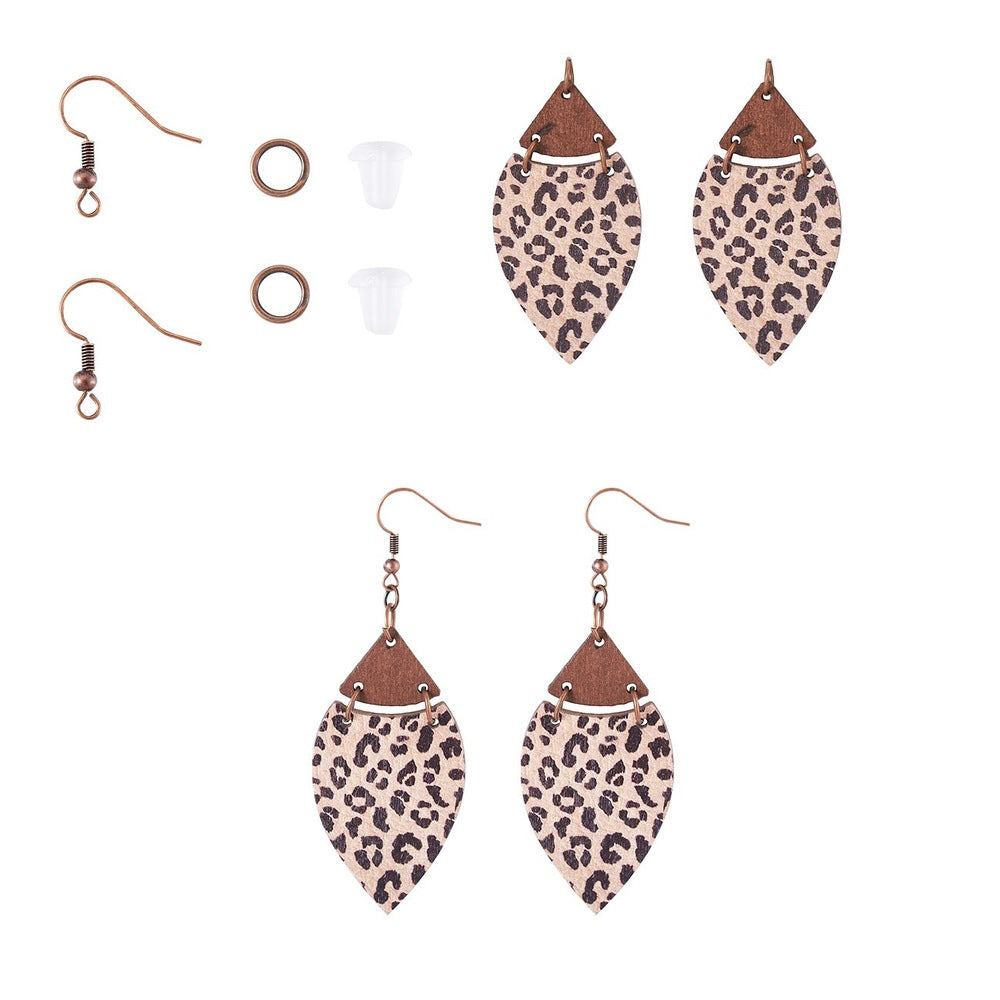DIY Horse Eye Dangle Earrings Making Kit - including Wooden Pendants, Brass Earring Hooks, Iron Open Jump Rings and Plastic Ear Nuts