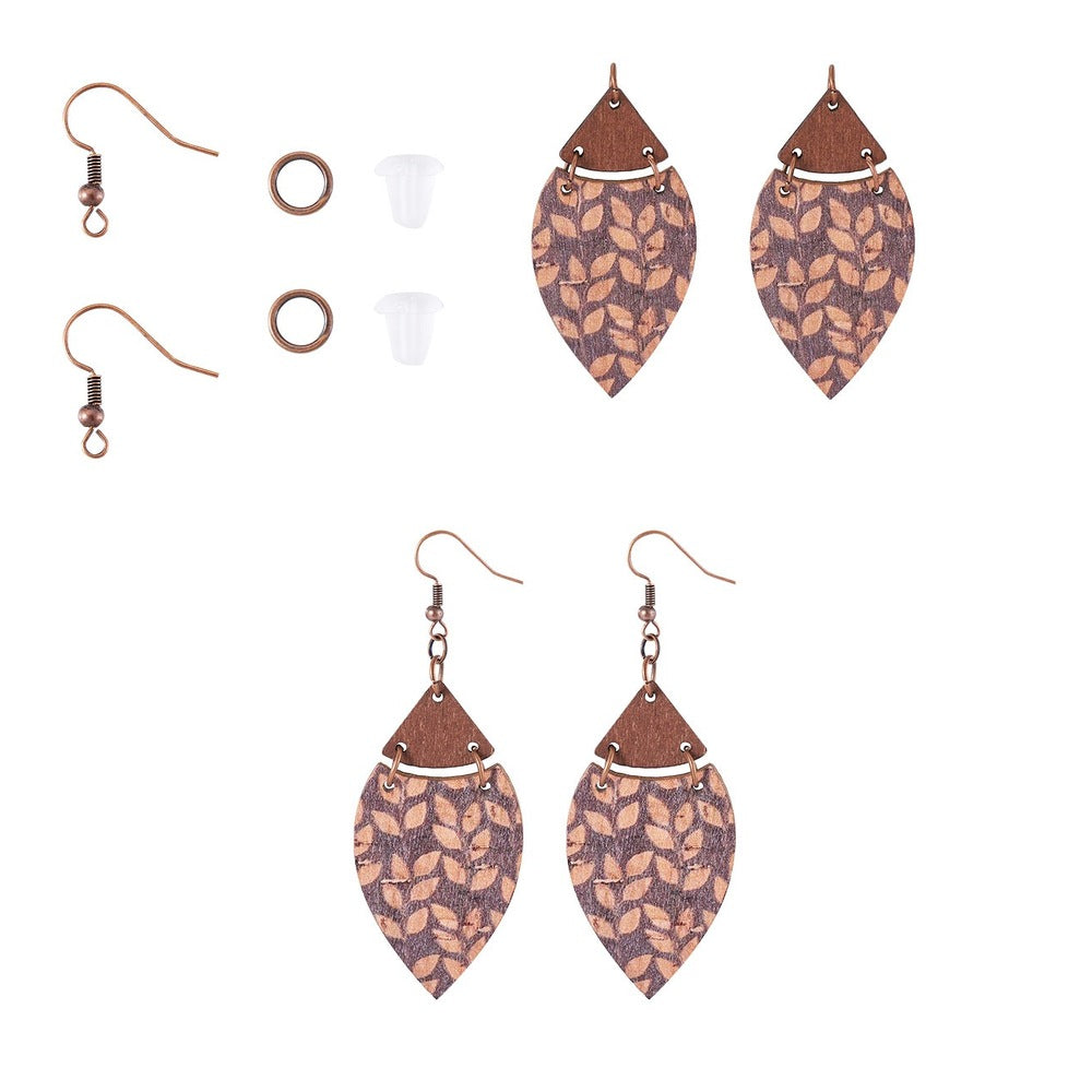 DIY Horse Eye Dangle Earrings Making Kit - including Wooden Pendants, Brass Earring Hooks, Iron Open Jump Rings and Plastic Ear Nuts