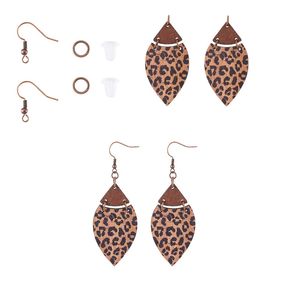 DIY Horse Eye Dangle Earrings Making Kit - including Wooden Pendants, Brass Earring Hooks, Iron Open Jump Rings and Plastic Ear Nuts