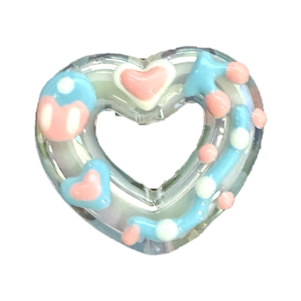 Hand Painted with Enamel Transparent Acrylic Bead - Heart - 30x26mm