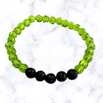 Black Lava Stone with Green Glass Bead Stretchy Bracelet