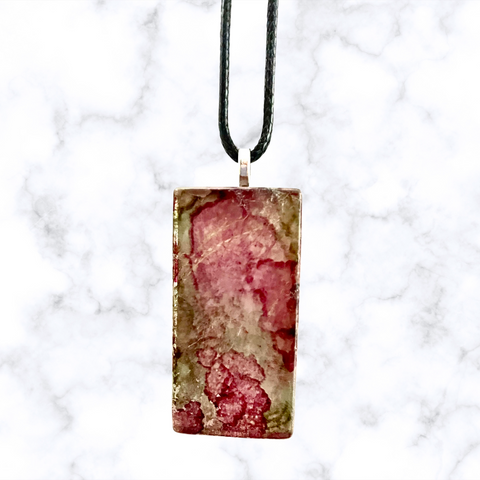 Rose and Green Rectangle Tile Necklace