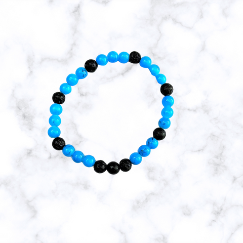 Black Lava Stone with Blue Glass Beads Stretchy Bracelet