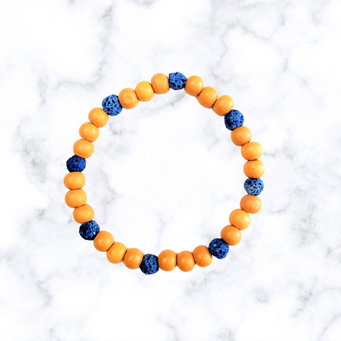 Blue Lava Stones with Natural Wooden Bead Bracelet