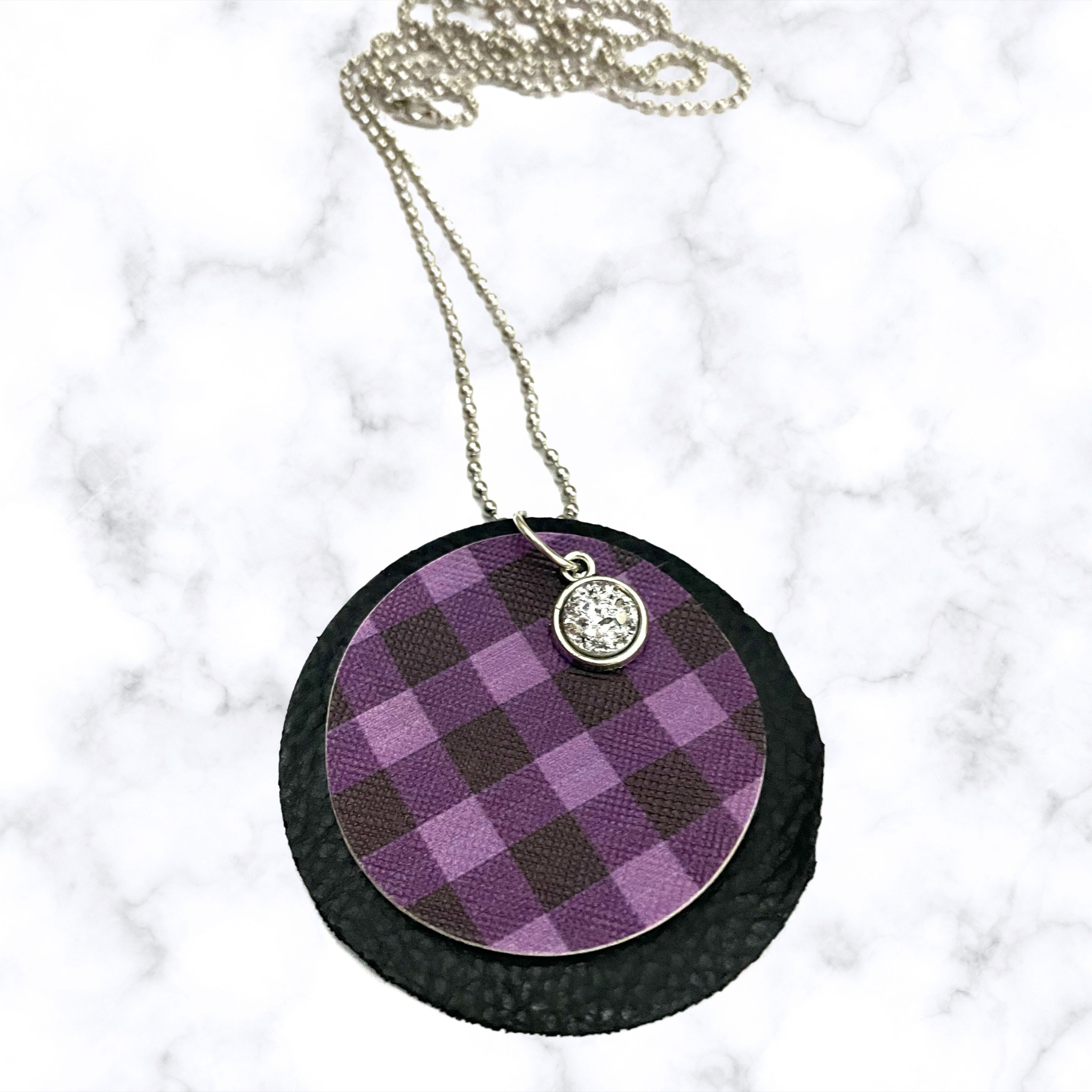 Purple Buffalo Plaid Faux Leather Necklace