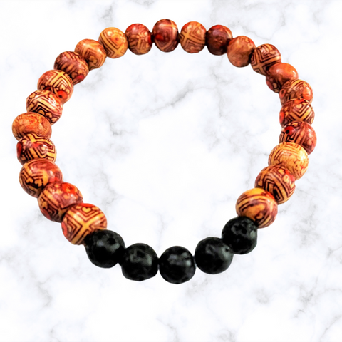 Wooden Beads with Black Lava Stone Bracelets