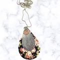 Pink and Blue Floral Leather Necklace