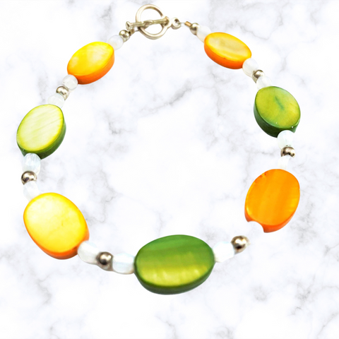 Orange and Green Mother of Pearl Bracelet