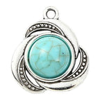Synthetic Turquoise Pendant with Antique Silver Tibetan Style Alloy - Mixed Shapes - 21.5-42.5x11.5-25x3-7mm