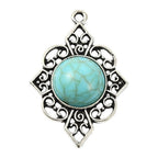 Synthetic Turquoise Pendant with Antique Silver Tibetan Style Alloy - Mixed Shapes - 21.5-42.5x11.5-25x3-7mm