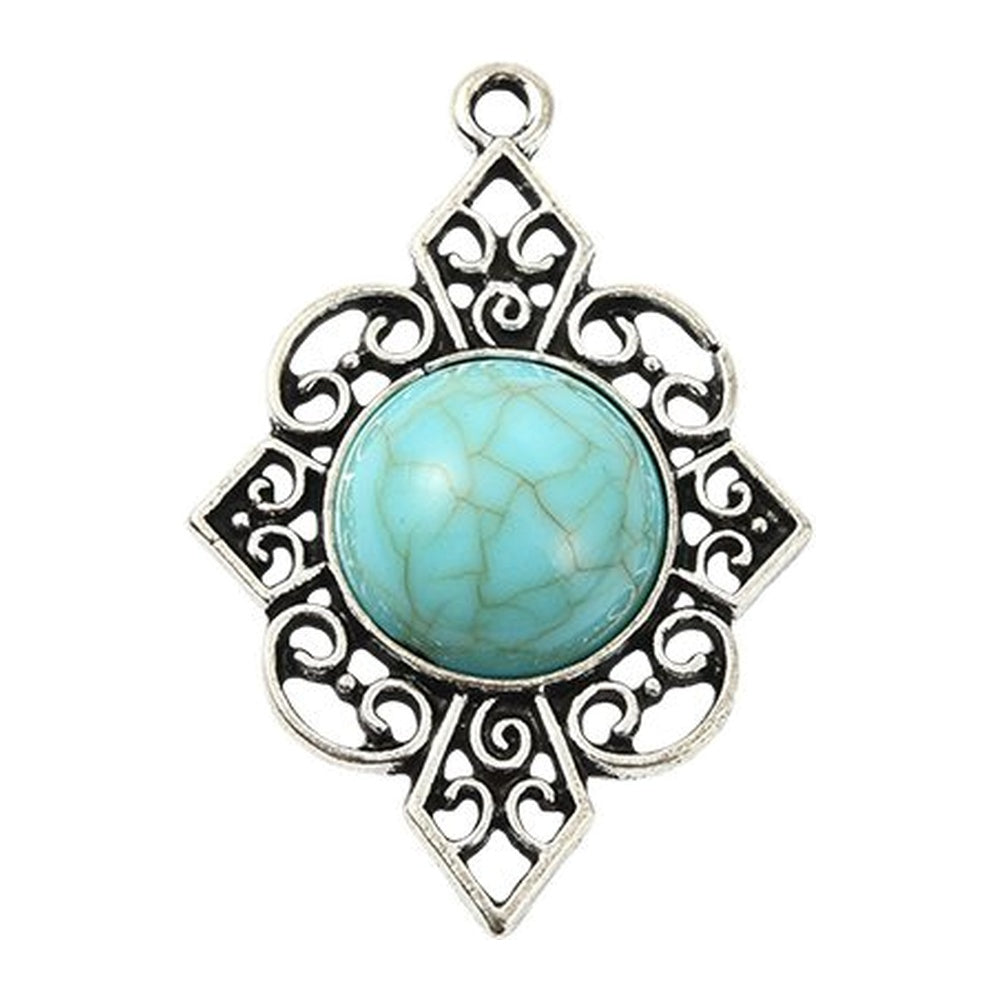 Synthetic Turquoise Pendant with Antique Silver Tibetan Style Alloy - Mixed Shapes - 21.5-42.5x11.5-25x3-7mm