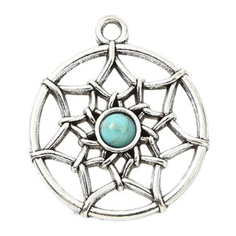 Synthetic Turquoise Pendant with Antique Silver Tibetan Style Alloy - Mixed Shapes - 21.5-42.5x11.5-25x3-7mm