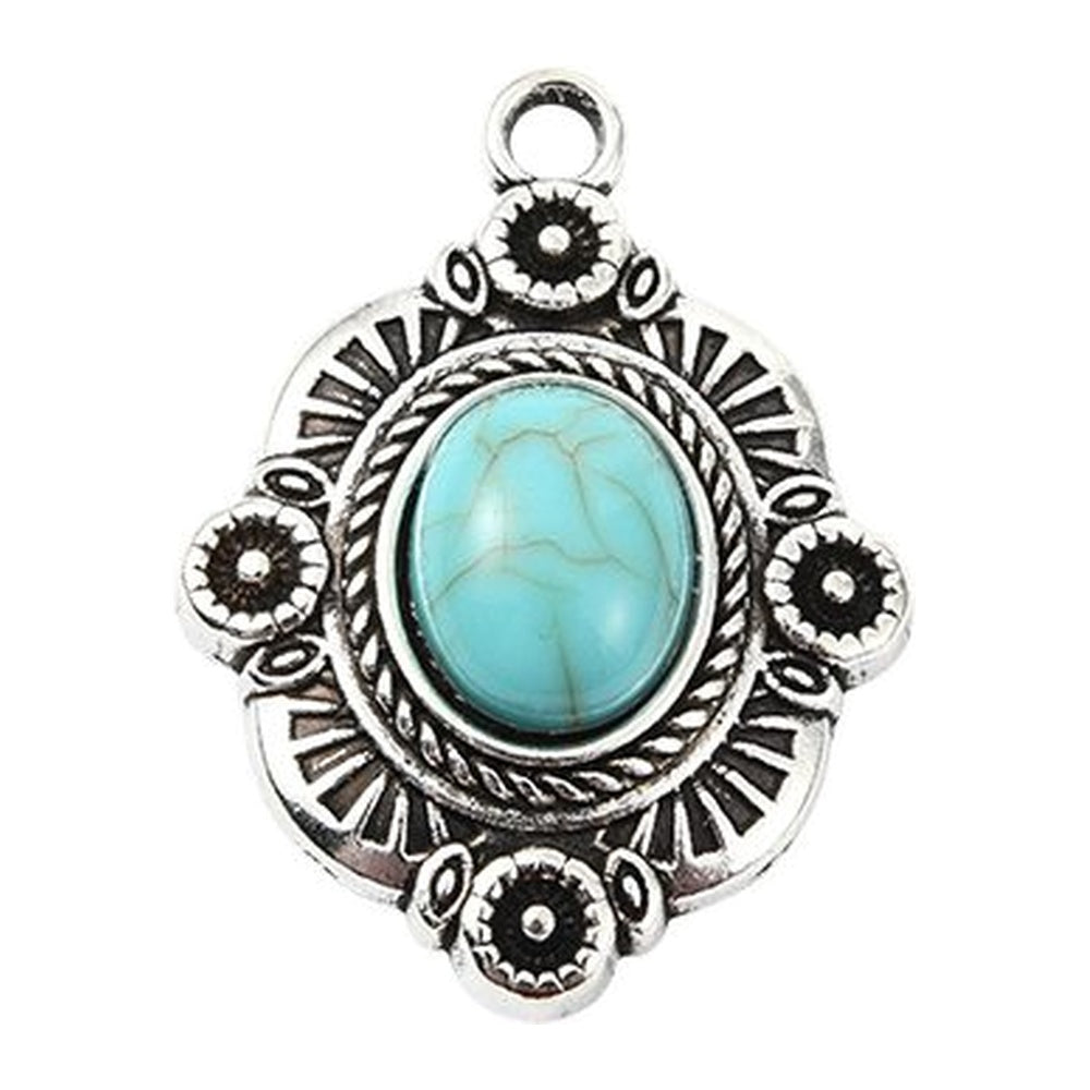 Synthetic Turquoise Pendant with Antique Silver Tibetan Style Alloy - Mixed Shapes - 21.5-42.5x11.5-25x3-7mm