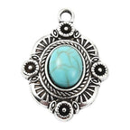 Synthetic Turquoise Pendant with Antique Silver Tibetan Style Alloy - Mixed Shapes - 21.5-42.5x11.5-25x3-7mm