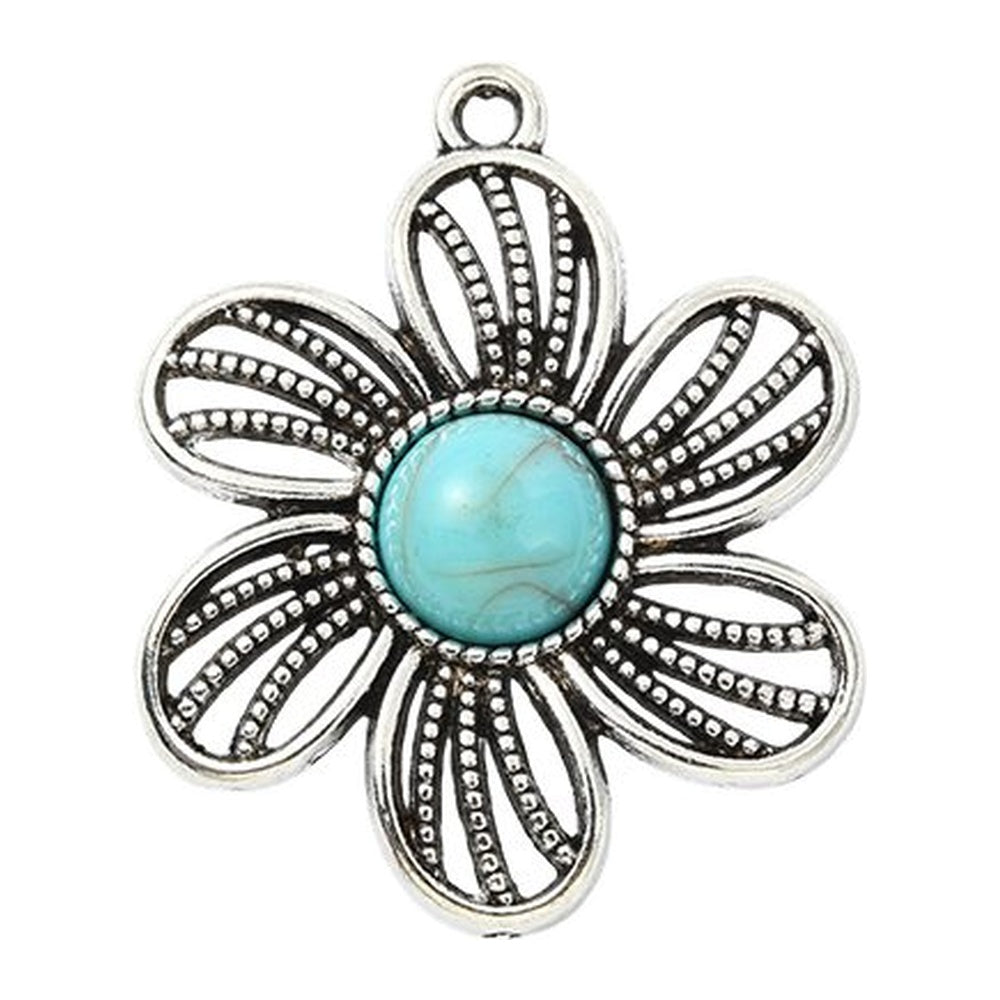 Synthetic Turquoise Pendant with Antique Silver Tibetan Style Alloy - Mixed Shapes - 21.5-42.5x11.5-25x3-7mm