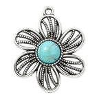 Synthetic Turquoise Pendant with Antique Silver Tibetan Style Alloy - Mixed Shapes - 21.5-42.5x11.5-25x3-7mm