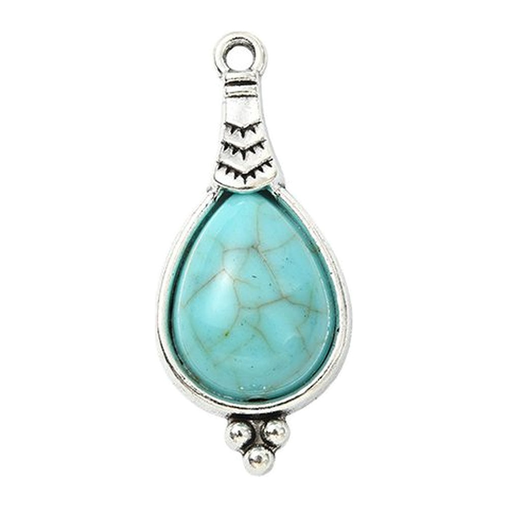Synthetic Turquoise Pendant with Antique Silver Tibetan Style Alloy - Mixed Shapes - 21.5-42.5x11.5-25x3-7mm