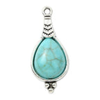 Synthetic Turquoise Pendant with Antique Silver Tibetan Style Alloy - Mixed Shapes - 21.5-42.5x11.5-25x3-7mm