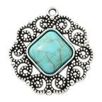 Synthetic Turquoise Pendant with Antique Silver Tibetan Style Alloy - Mixed Shapes - 21.5-42.5x11.5-25x3-7mm