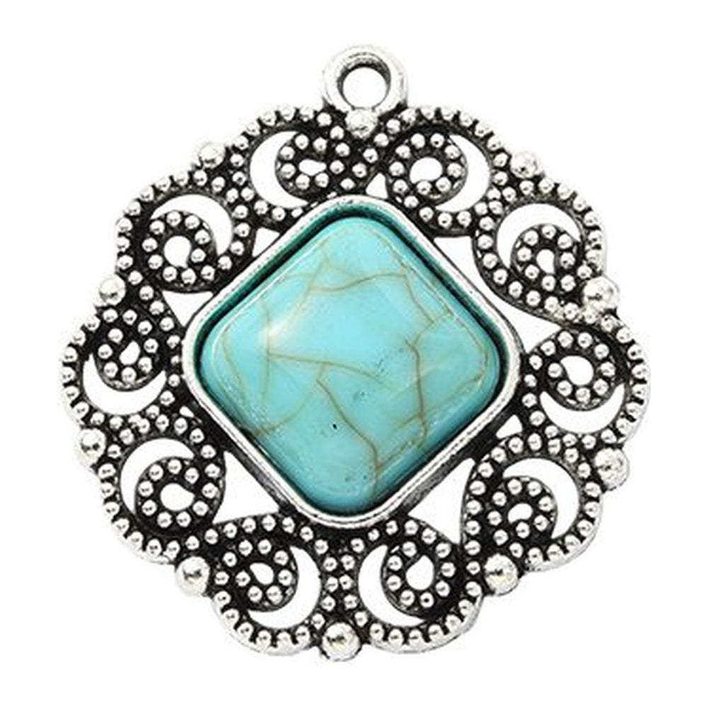 Synthetic Turquoise Pendant with Antique Silver Tibetan Style Alloy - Mixed Shapes - 21.5-42.5x11.5-25x3-7mm