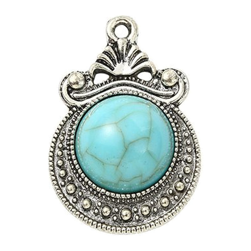 Synthetic Turquoise Pendant with Antique Silver Tibetan Style Alloy - Mixed Shapes - 21.5-42.5x11.5-25x3-7mm