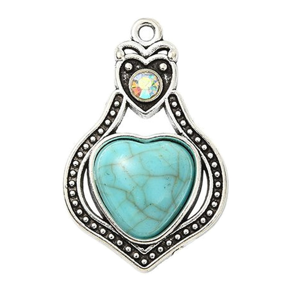 Synthetic Turquoise Pendant with Antique Silver Tibetan Style Alloy - Mixed Shapes - 21.5-42.5x11.5-25x3-7mm
