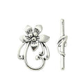Tibetan Style Antique Silver Alloy Toggle Clasps - Flower: 16-28x15-20mm - Bar: 16-36x4-5mm