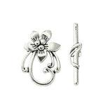 Tibetan Style Antique Silver Alloy Toggle Clasps - Flower: 16-28x15-20mm - Bar: 16-36x4-5mm