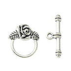 Tibetan Style Antique Silver Alloy Toggle Clasps - Flower: 16-28x15-20mm - Bar: 16-36x4-5mm