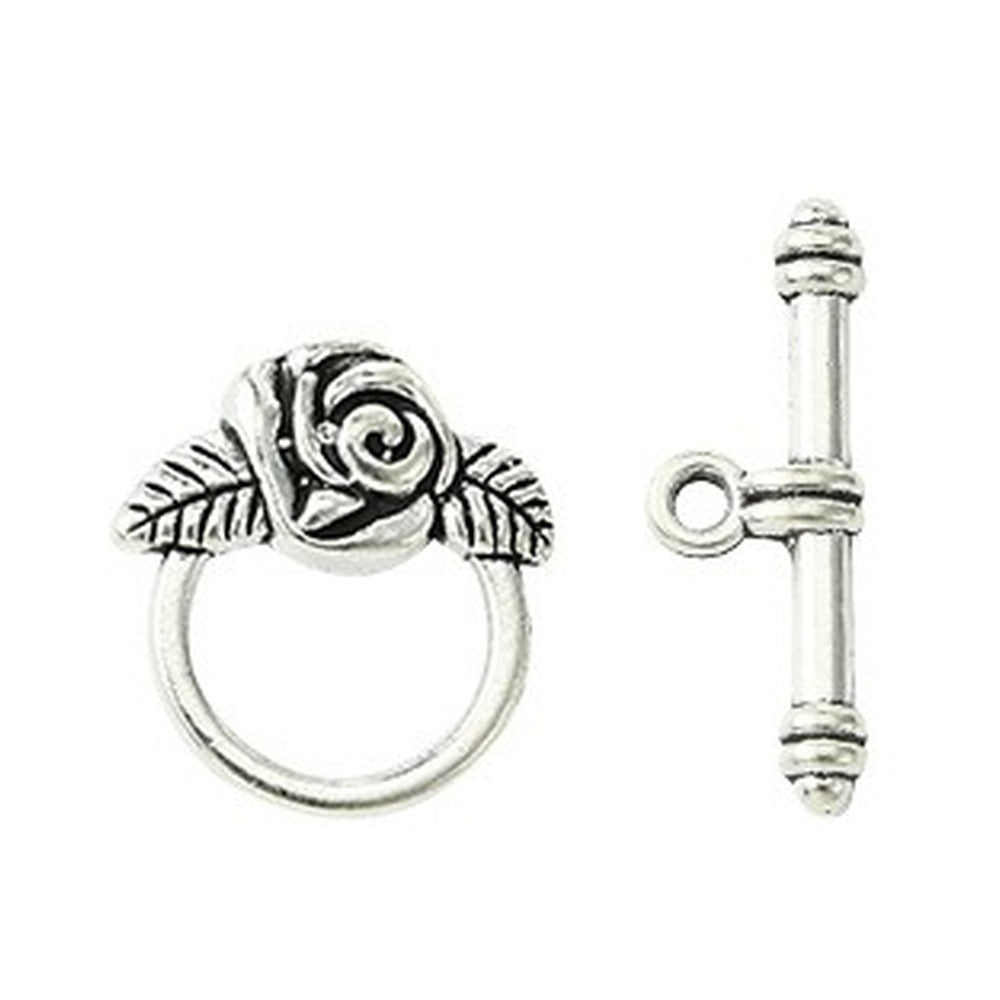 Tibetan Style Antique Silver Alloy Toggle Clasps - Flower: 16-28x15-20mm - Bar: 16-36x4-5mm