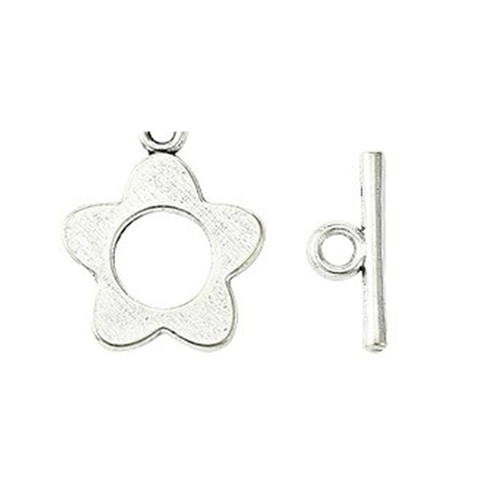 Tibetan Style Antique Silver Alloy Toggle Clasps - Flower: 16-28x15-20mm - Bar: 16-36x4-5mm