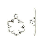 Tibetan Style Antique Silver Alloy Toggle Clasps - Flower: 16-28x15-20mm - Bar: 16-36x4-5mm