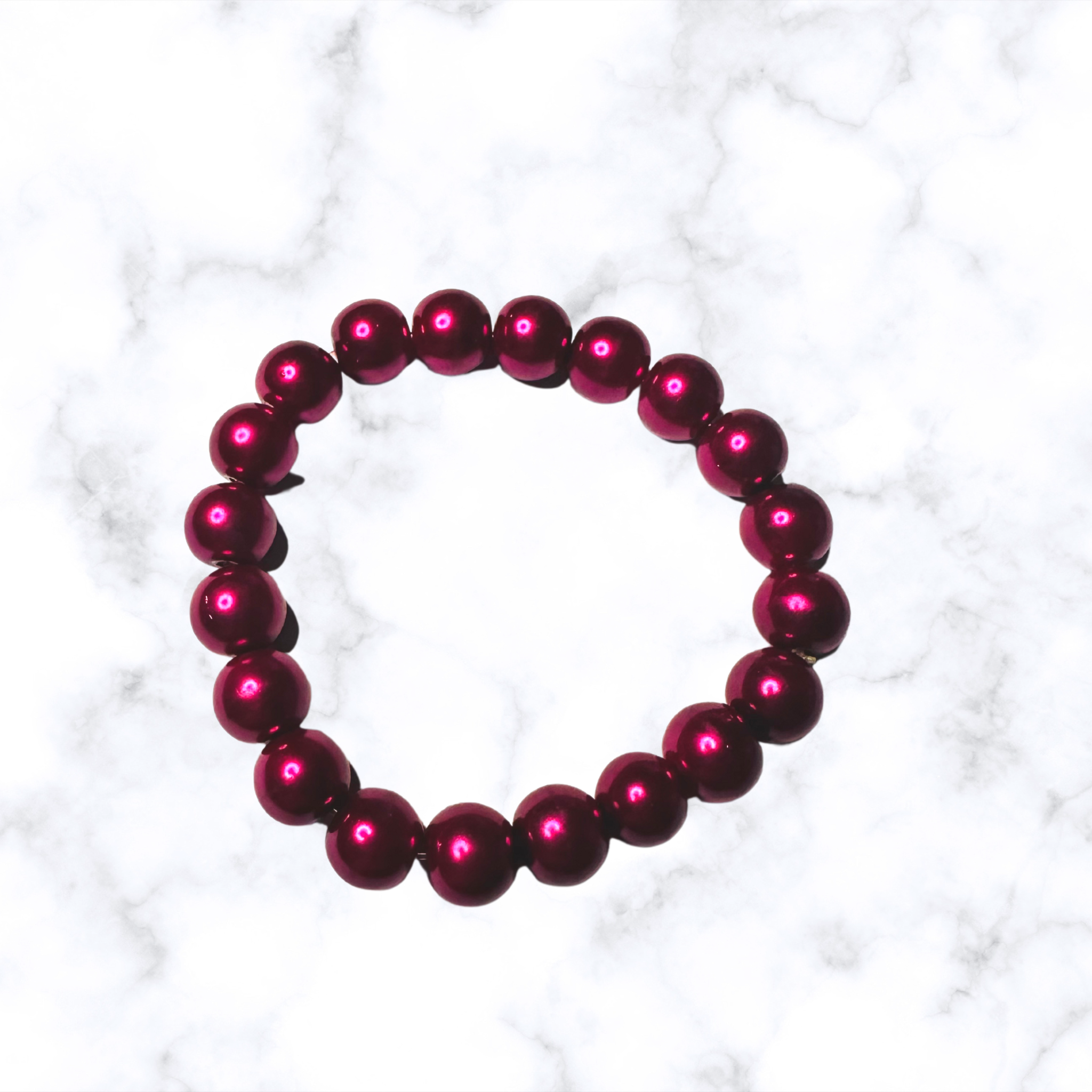 Ruby Pink Glass Pearl Stretchy Bracelet