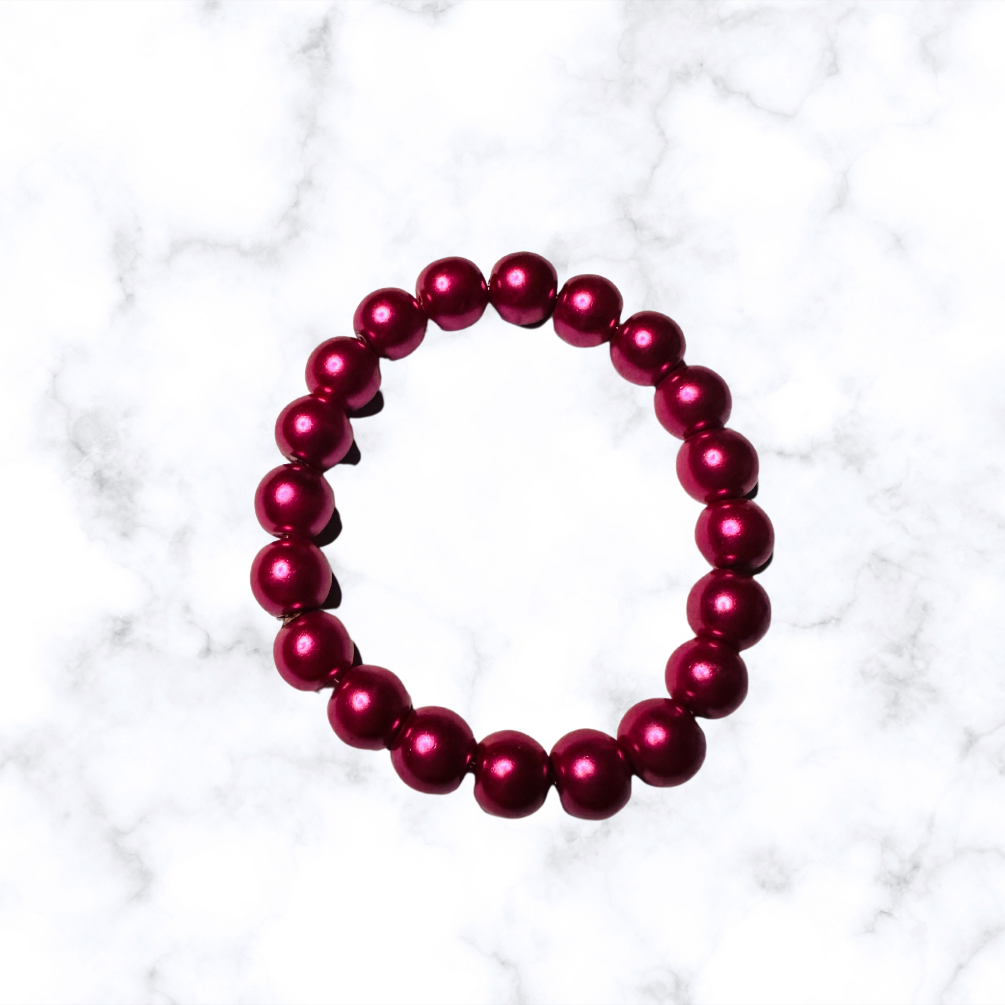 Hot Pink Glass Pearl Stretchy Bracelet
