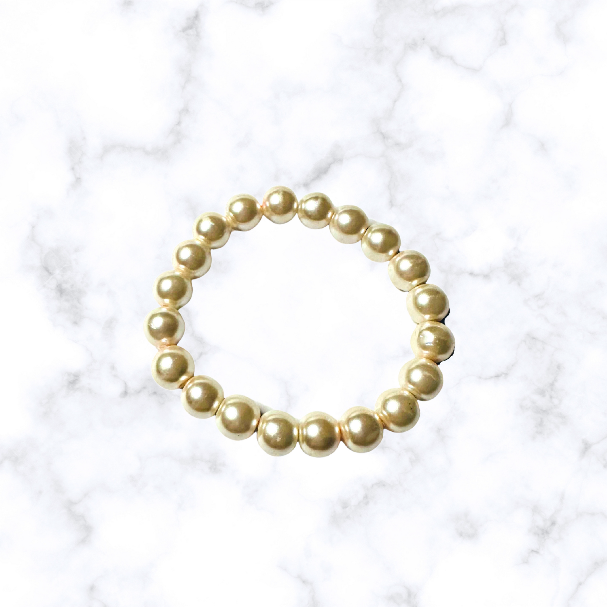 Off White Glass Pearl Stretchy Bracelet