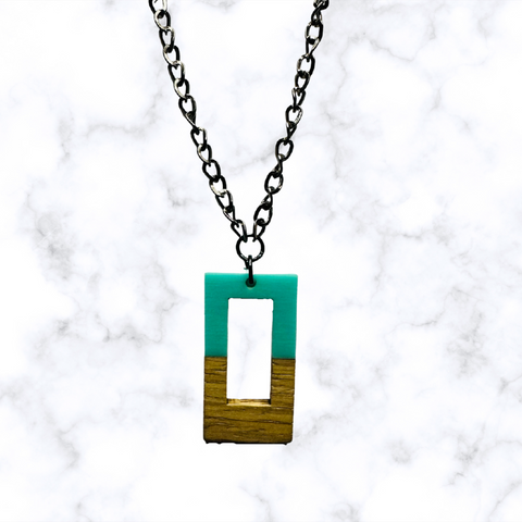 Rectangle Wood & Resin Necklace