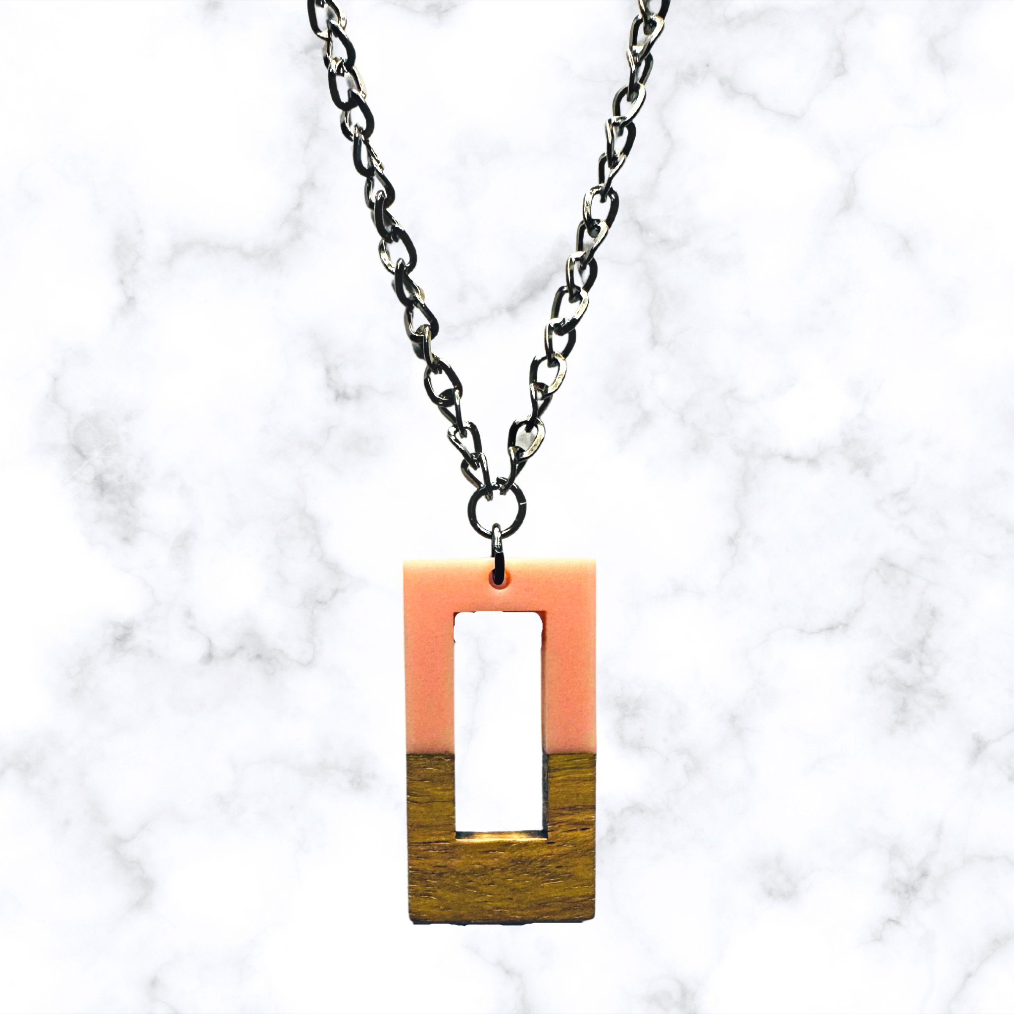 Rectangle Wood & Resin Necklace