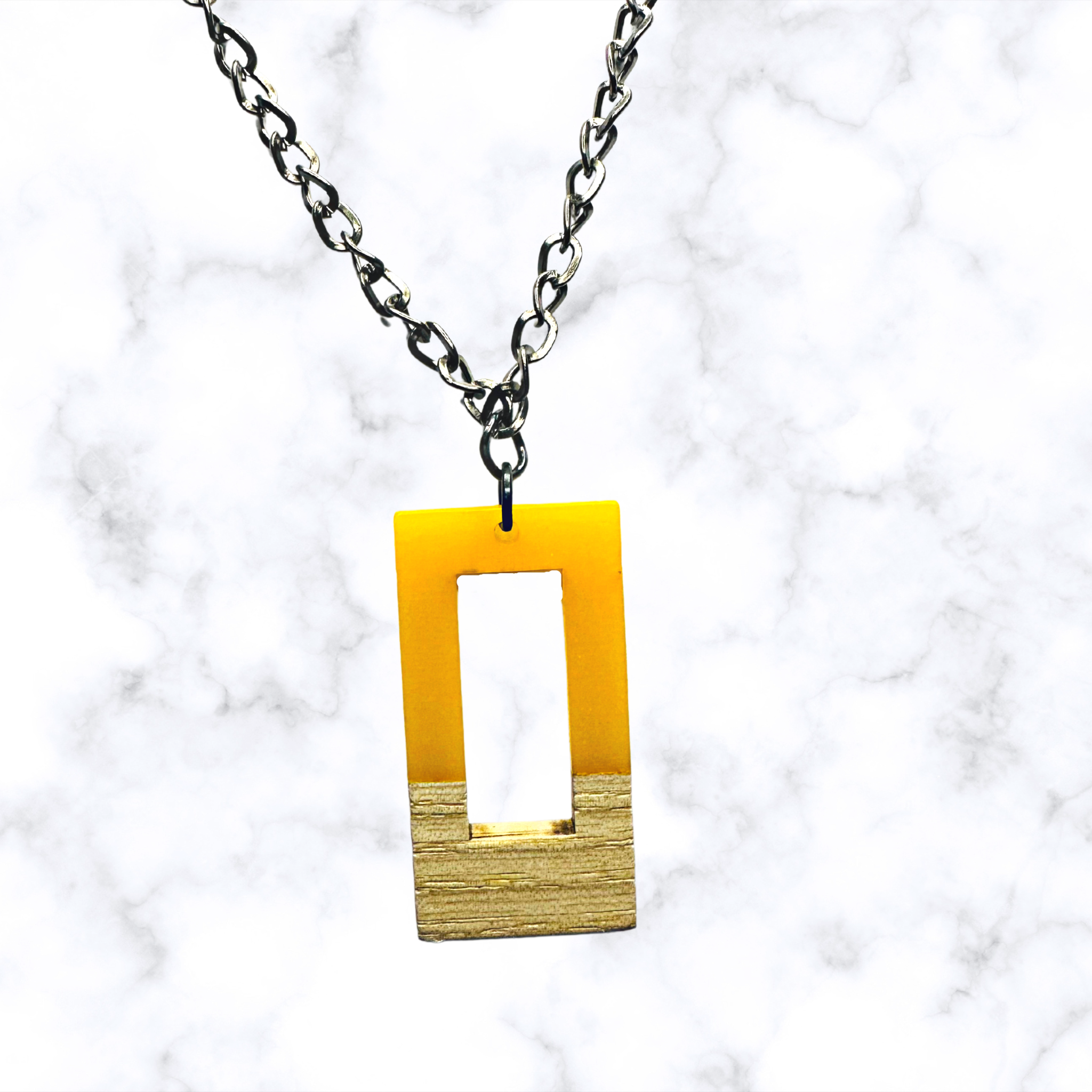 Rectangle Wood & Resin Necklace