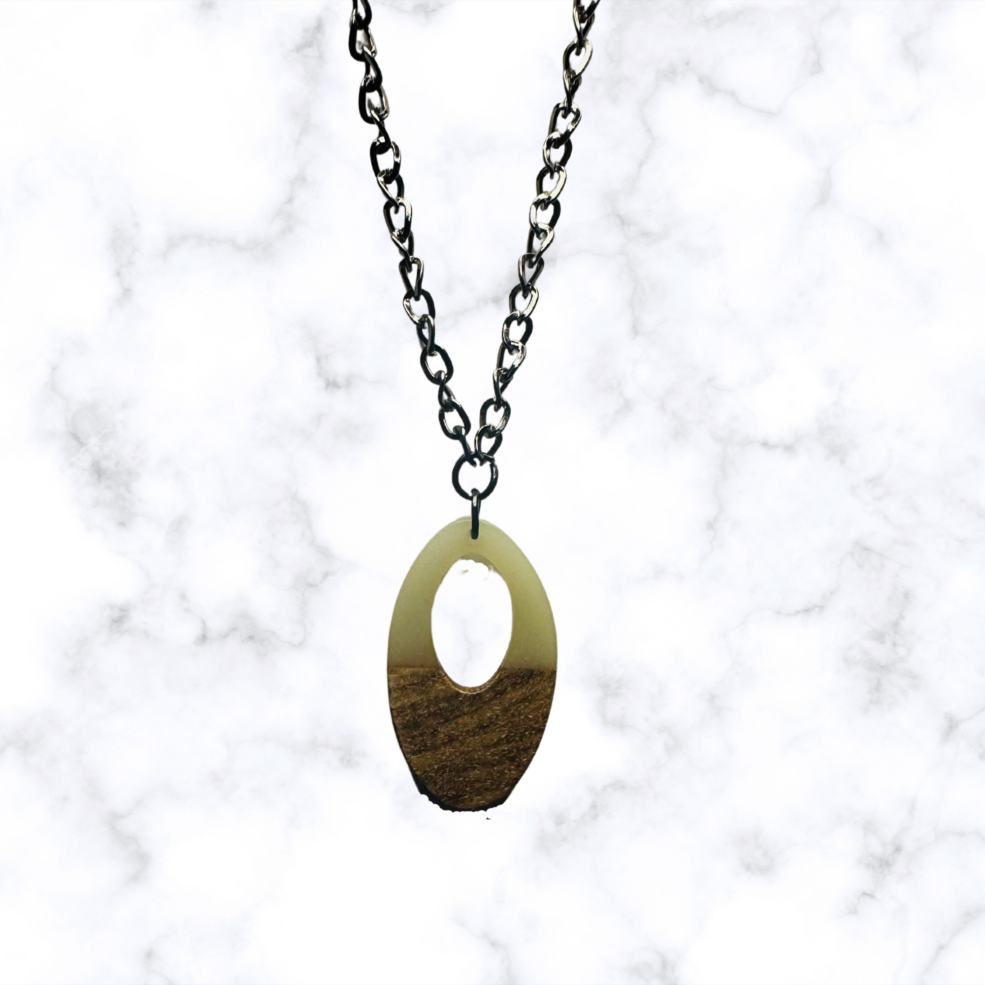 Oval Wood & Resin Necklace