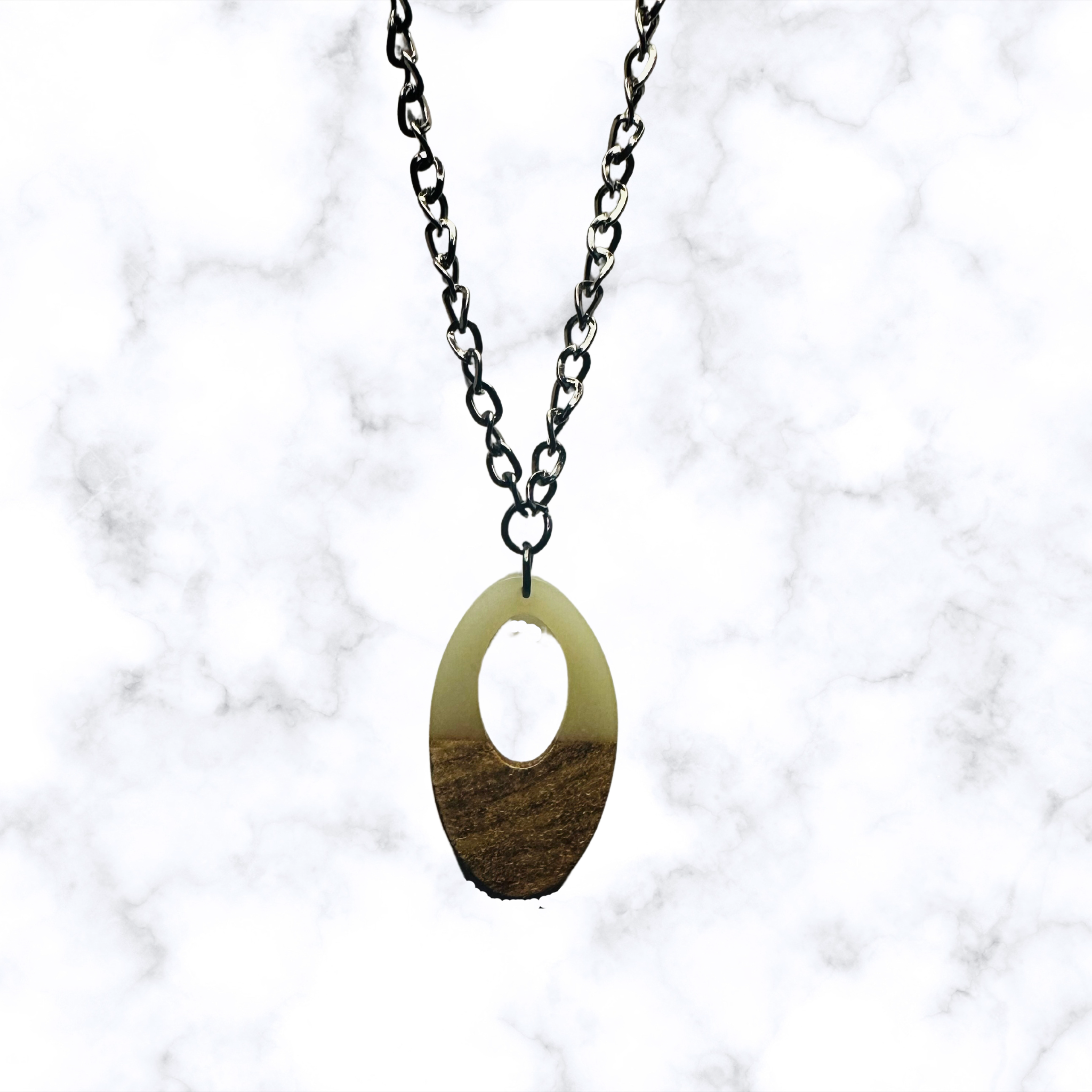 Oval Wood & Resin Necklace