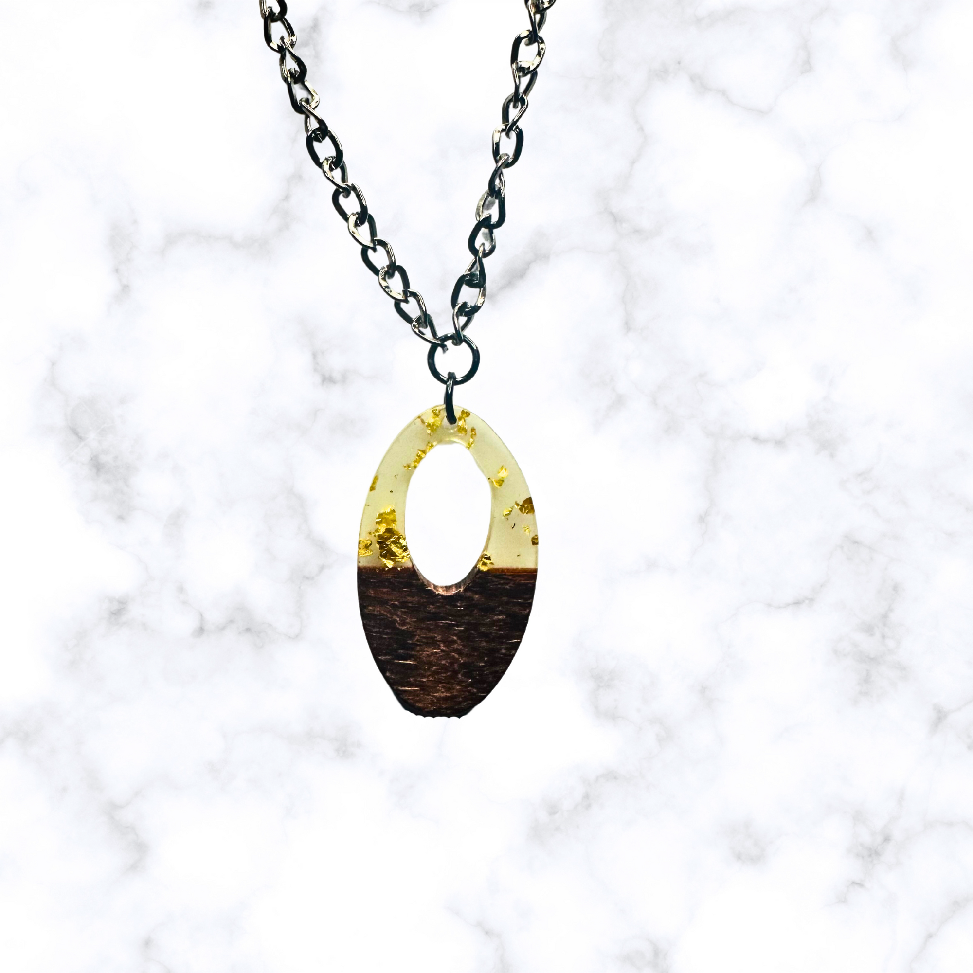 Oval Wood & Resin Necklace