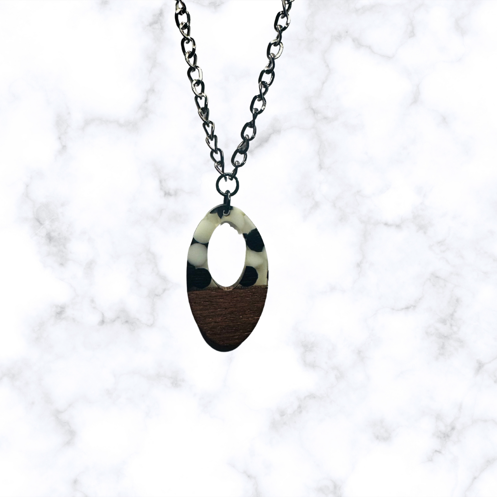 Oval Wood & Resin Necklace