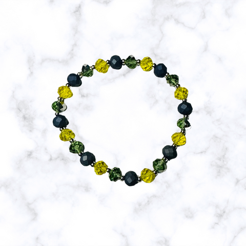 Blue, Green & Yellow Glass Stretchy Bracelet