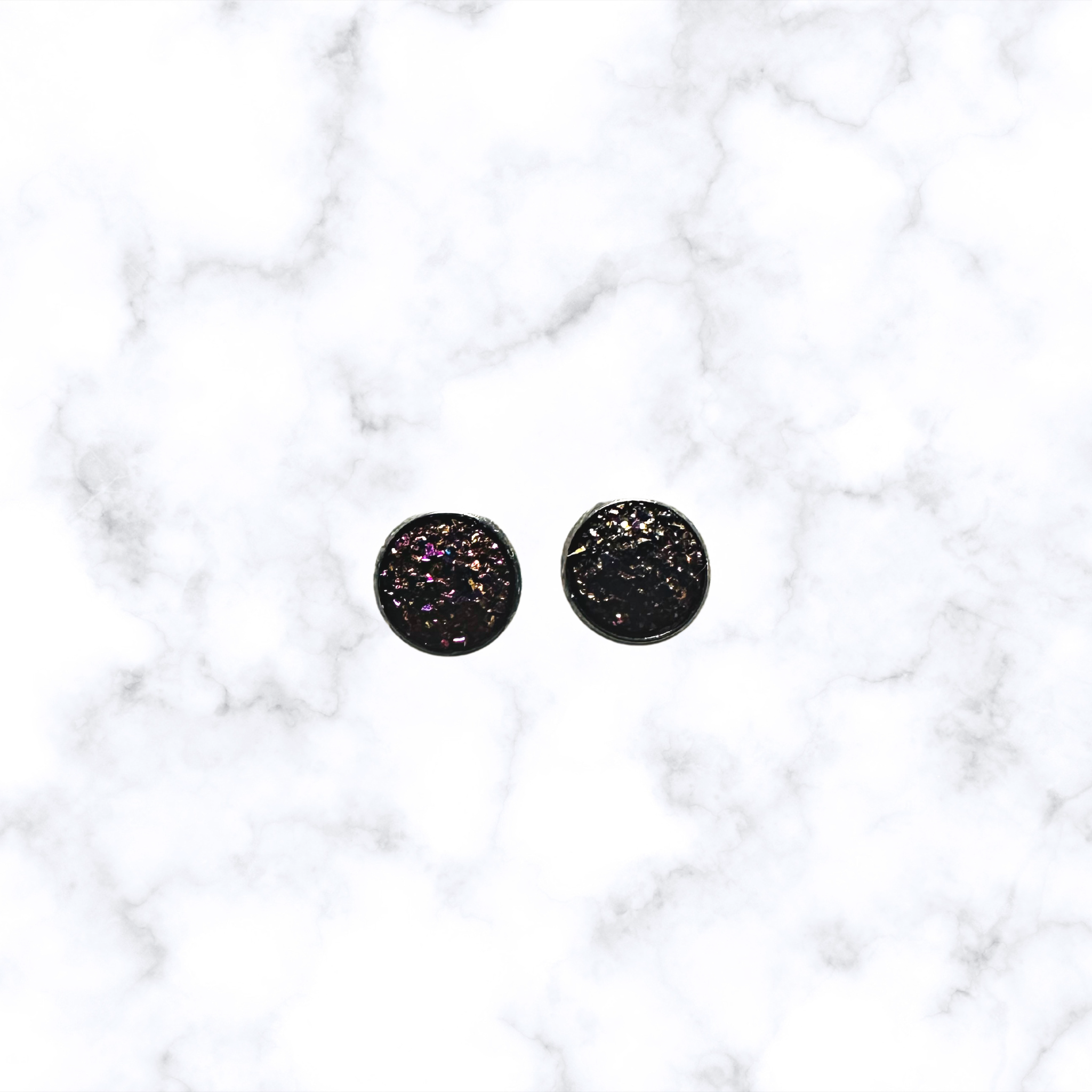 12mm Druzy Black Post Earrings