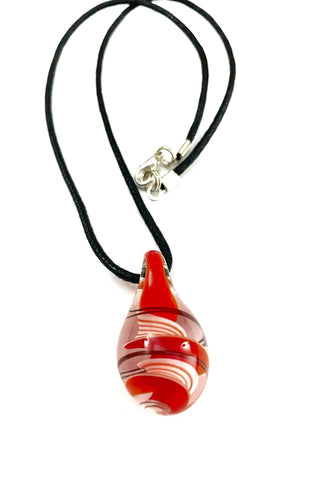 Red and White Swirl Glass Necklace