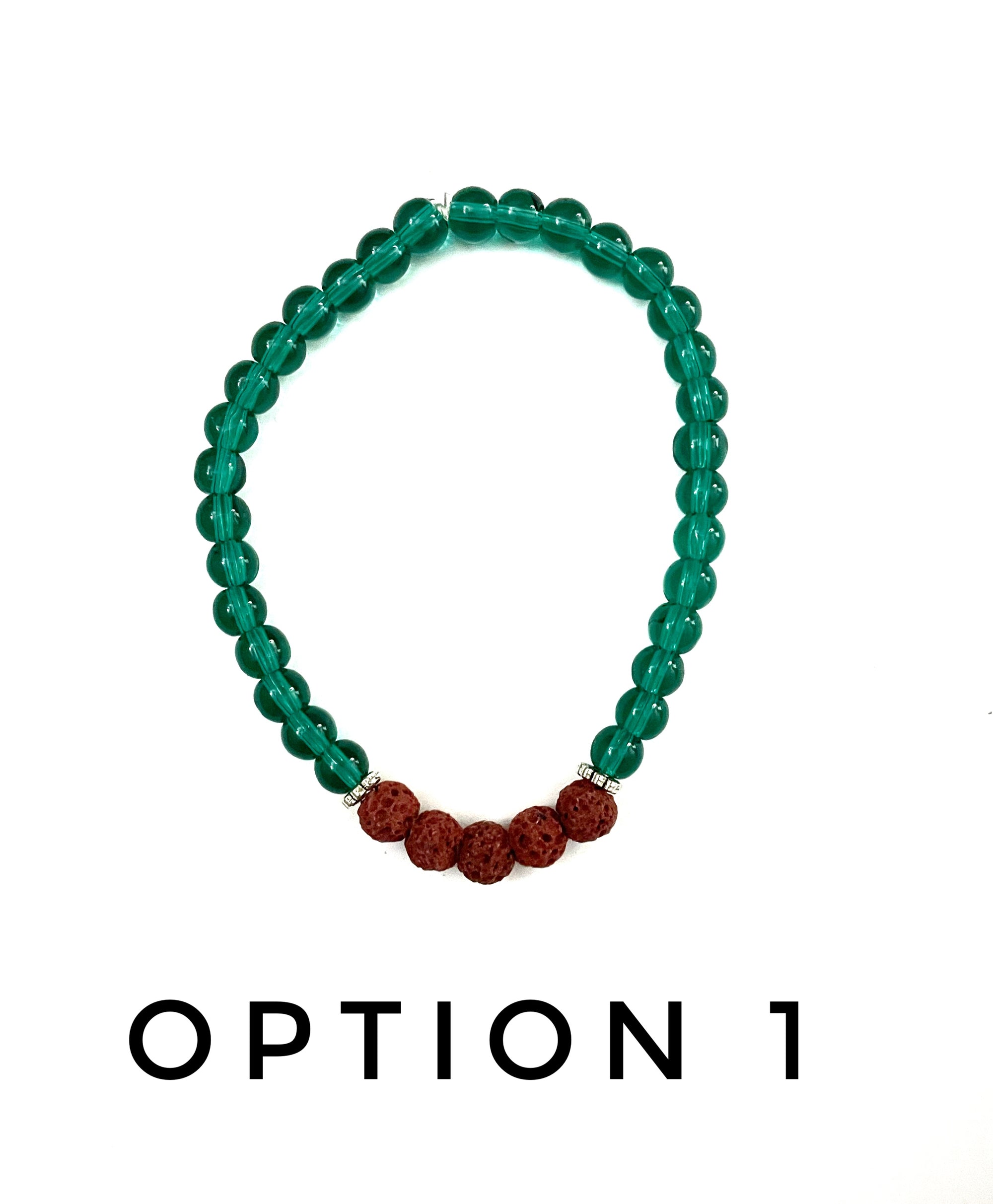 Emerald Green Glass and Brown  Lava Stone Bracelet
